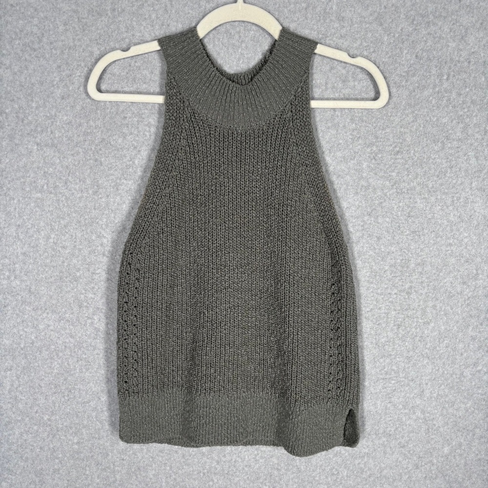 Gentle Fawn Sweater Tank Medium Olive Green Nubby Boucle Cotton‎ Knit High Neck